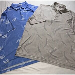 Ashworth Golf Polo Shirt Mens 2XL Blue Gray Floral Tropical Stretch bundle